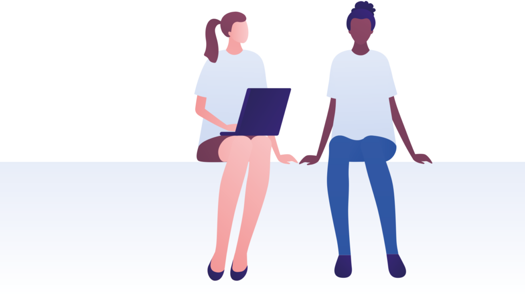 Timing information for registering as a carer with two people sitting on a wall