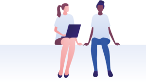 Timing information for registering as a carer with two people sitting on a wall