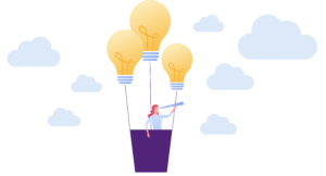 Illustration of person in hot air balloon for visibility on registering as a carer